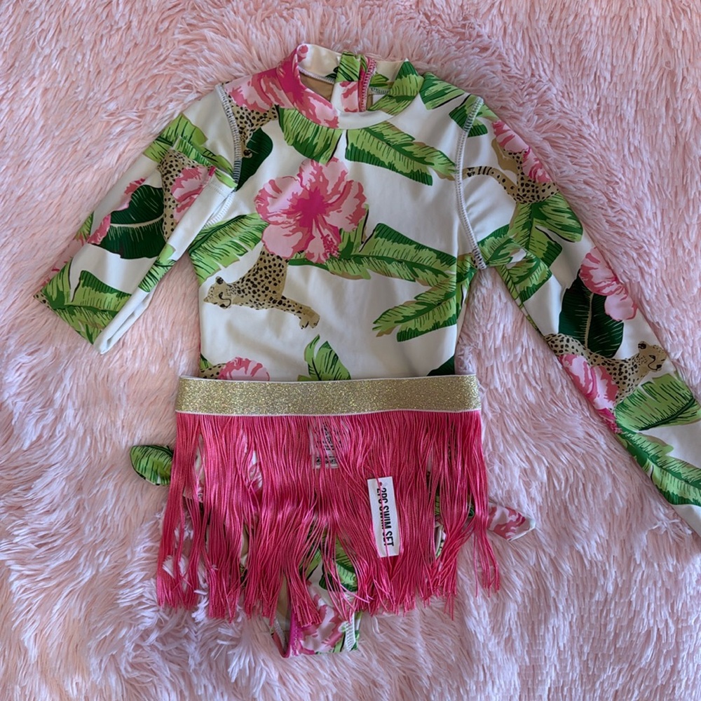 Shade Critters Botanical Leopard Long Sleeve One piece with skirt